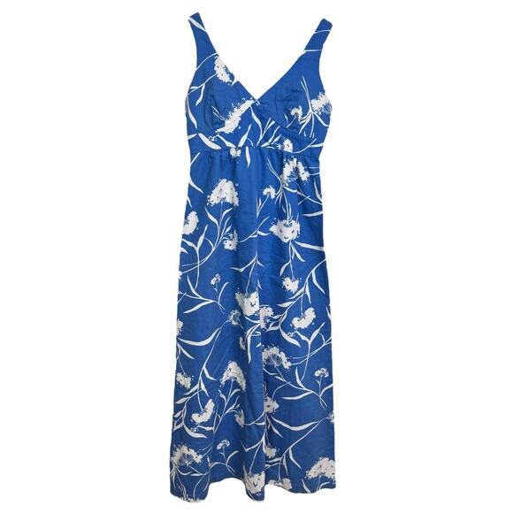 Vtg Malia Honolulu Size 14 Blue White Floral Print Adjustable Strap Maxi Dress - Picture 1 of 10